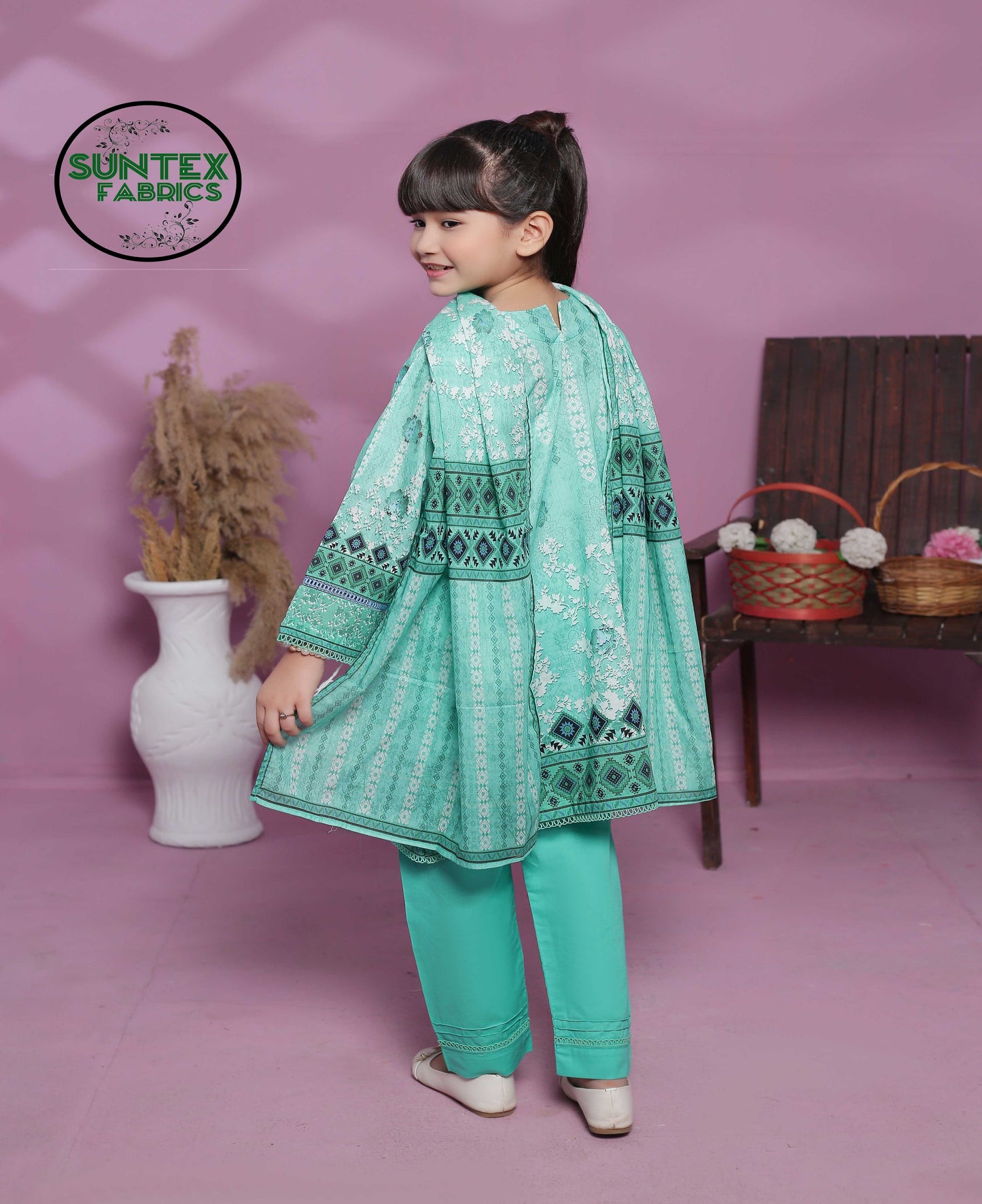 Girl Printed  Lawn Stitch Shirt Frock (Kurti) with Dupatta & Trouser