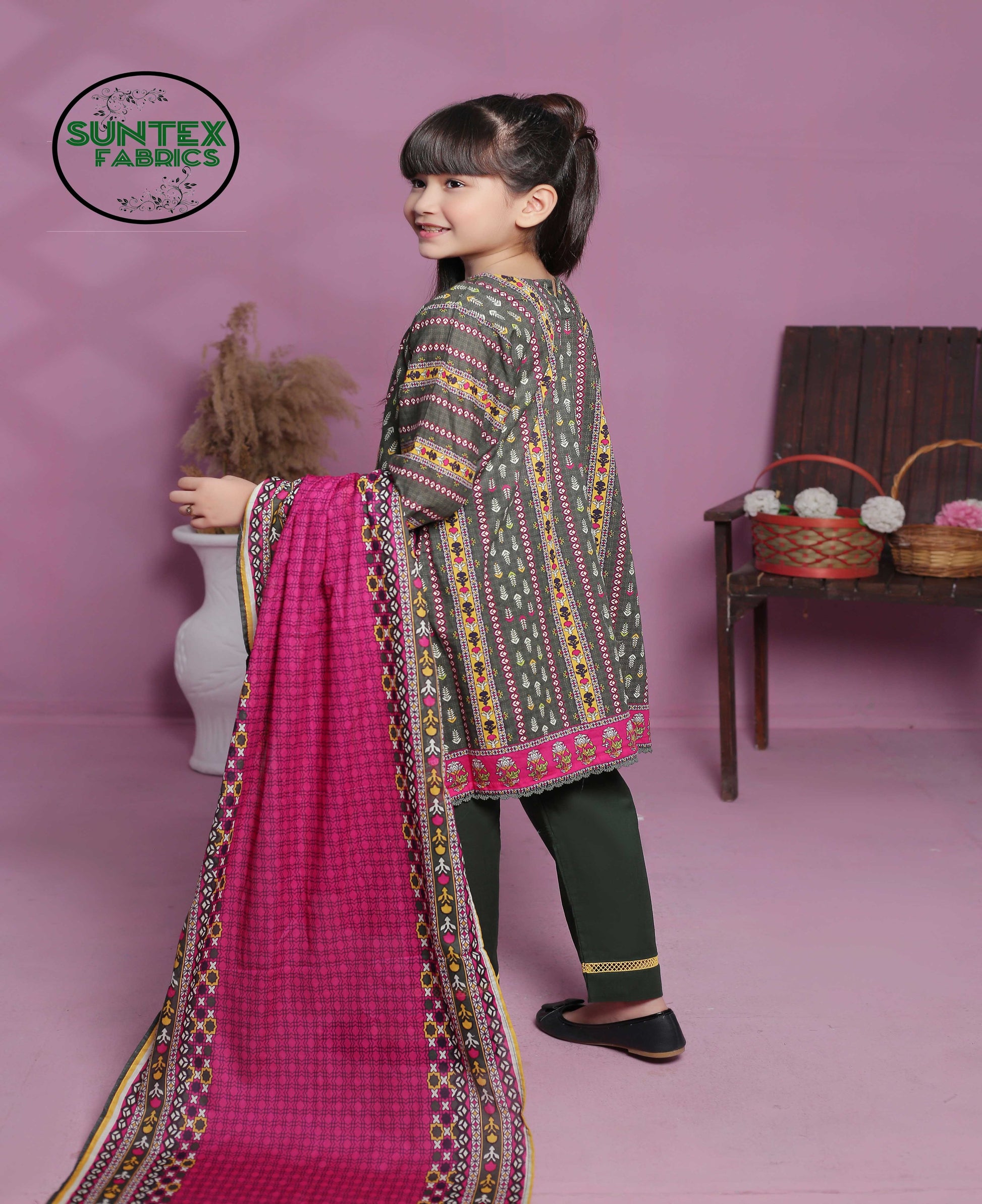 Girl Printed Lawn Stitch Shirt Frock (Kurti) with Dupatta & Trouser