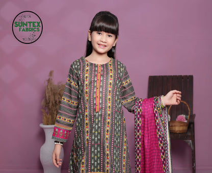 Girl Printed Lawn Stitch Shirt Frock (Kurti) with Dupatta & Trouser