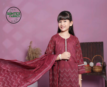 Girl Printed Lawn Stitch Shirt Frock (Kurti) with Dupatta & Trouser