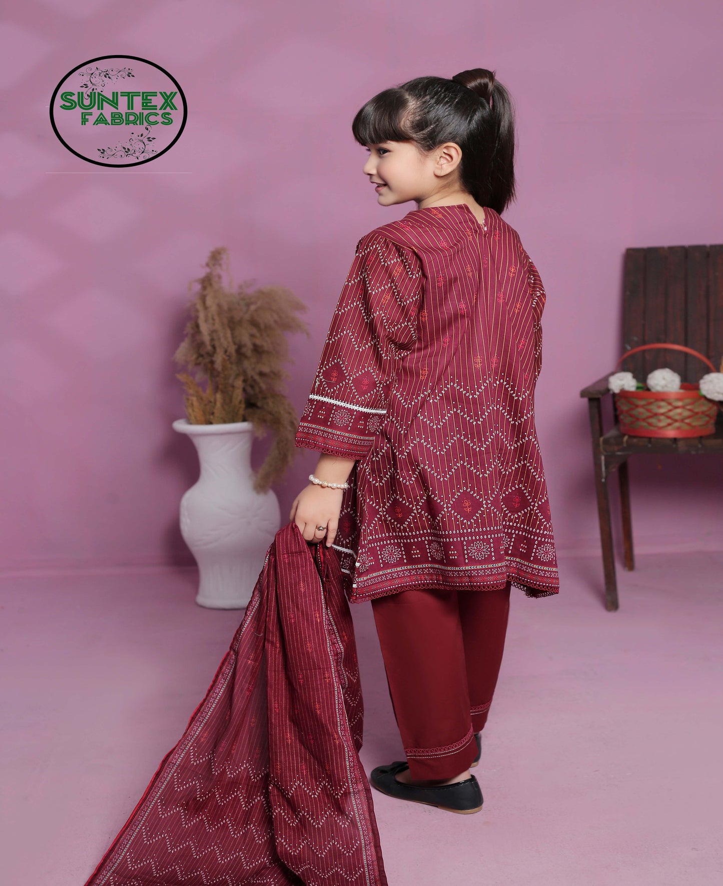 Girl Printed Lawn Stitch Shirt Frock (Kurti) with Dupatta & Trouser