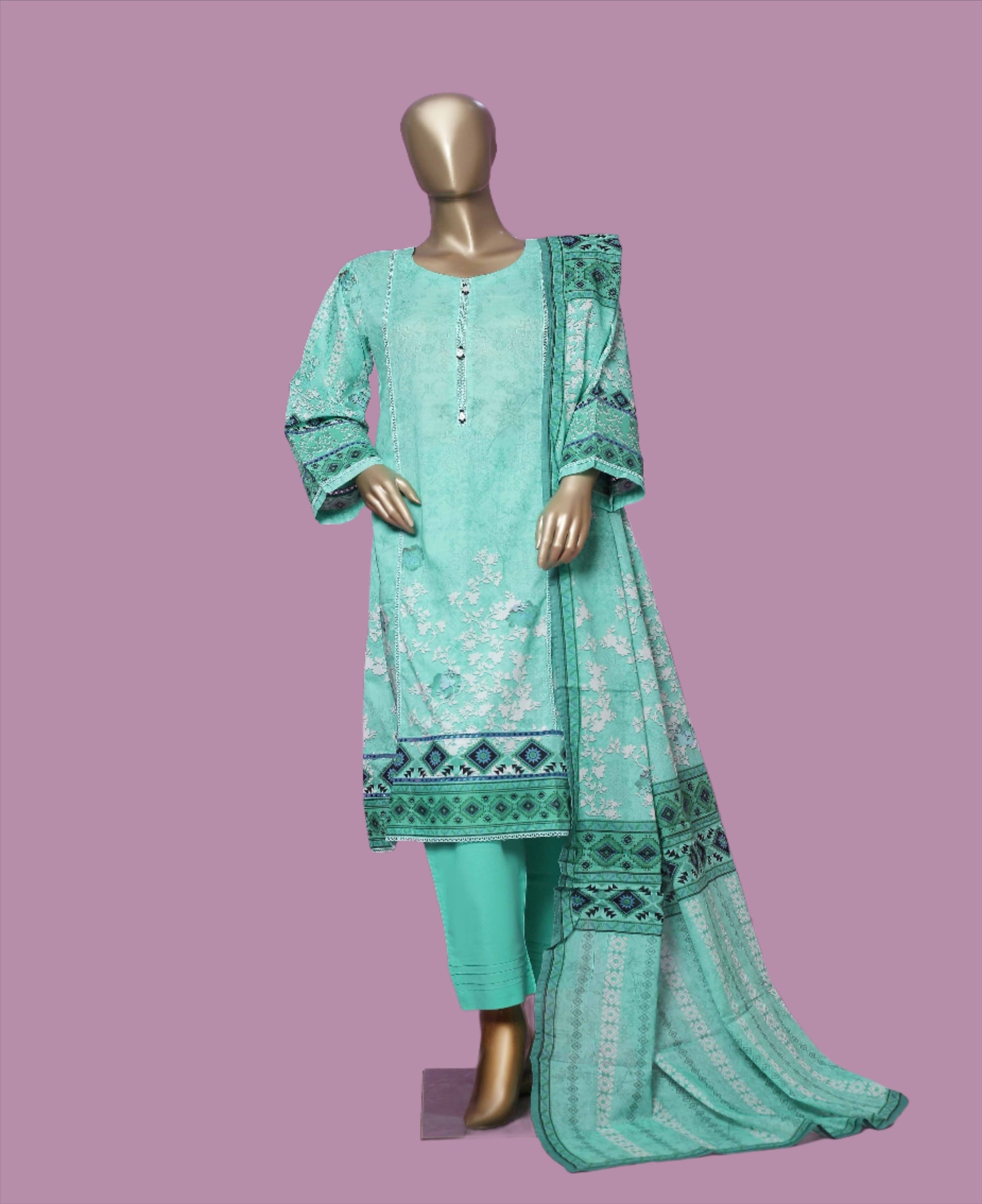 Woman Printed Lawn Stitch Frock Shirt (Kurti) with Dupatta & Trouser