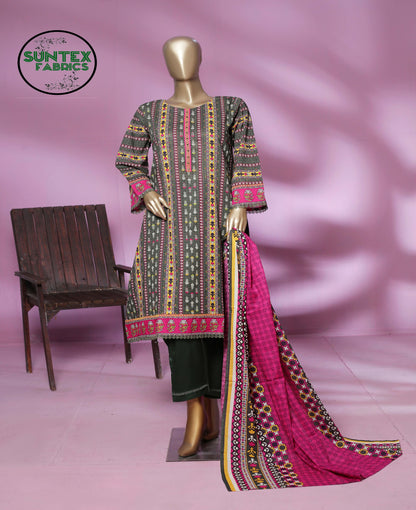 Woman Printed Lawn Stitch Frock Shirt (Kurti) with Dupatta & Trouser