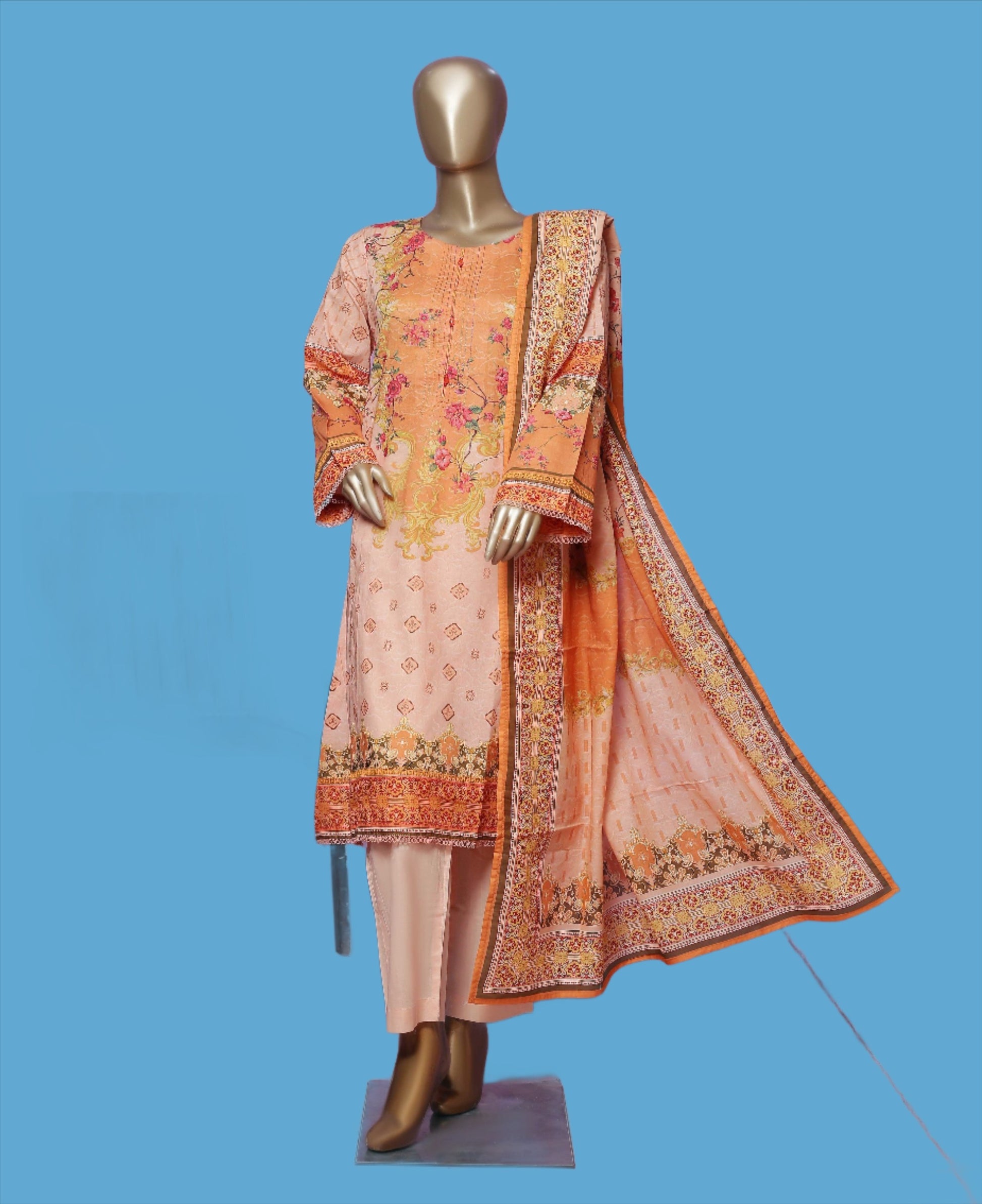 Woman Printed Lawn Stitch Frock Shirt (Kurti) with Dupatta & Trouser