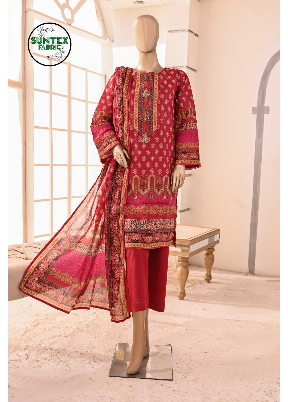 Woman Printed Lawn Stitch Shirt (Kurti) with Dupatta & Trouser