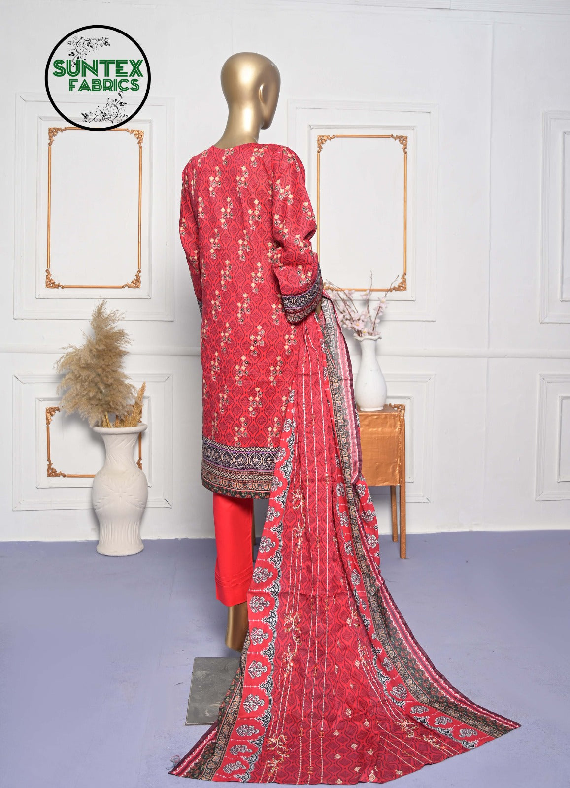 Woman Printed Embroidered Lawn Stitch Shirt (Kurti) with Dupatta & Trouser